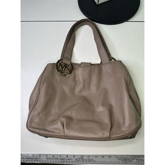 Michael Kors Fulton Purse Carmel Brown Pebbled Leather Shoulder Bag Tote Shopper - Picture 7 of 12